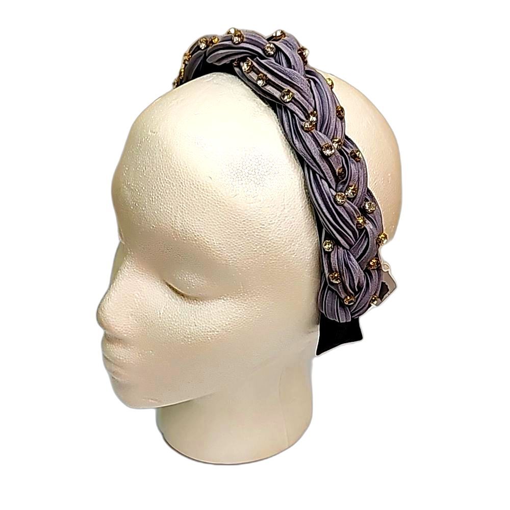 Headband Rhinestones by Leavitt & Co Gray  Braided Goldtone NWT